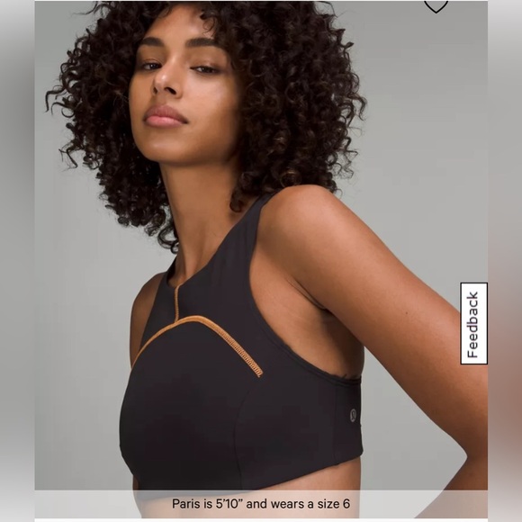 Lululemon Tough Train high neck bra, black/orange soda, size 6 - Picture 2 of 10